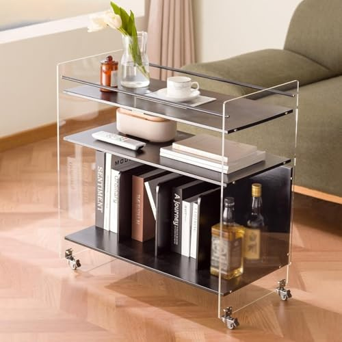 Yoeoefuo Beistelltisch Sofatisch Kaffeetisch Acryl Couchtisch Mit Stauraum Mit Rollen Seitentisch Stabiler Loungetisch Moderner Minimalistischer Living Room Table Ecktisch Dekotisch(68x36x70cm)