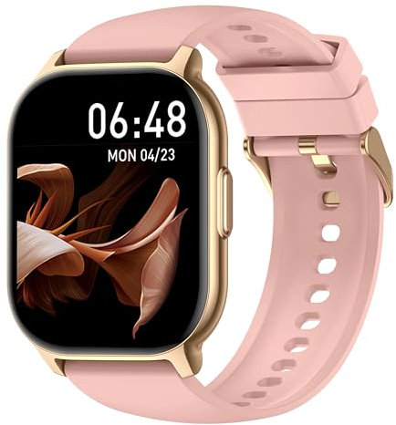 Vtkp Montre Connectée Homme Femme,2.1 HD Smartwatch avec Appel Bluetooth,110+ Sportifs, Fréquence Cardiaque,Podomètre Etanche IP68 Montre Intelligente pour Android iOS,Rose