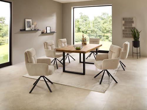 Essgruppe CAPRI-U Esstisch Eiche massiv geölt, 6 Stühle in hellbeige