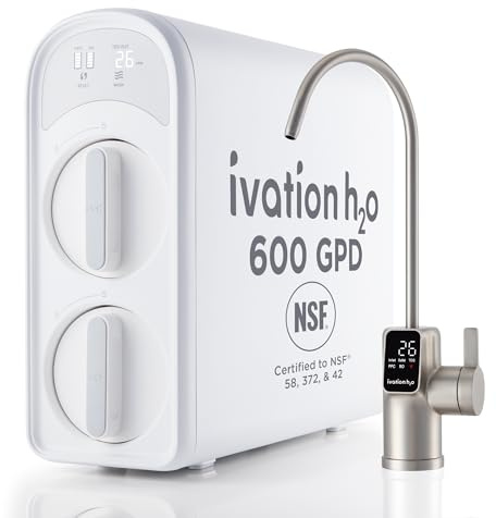 Ivation H2O 600 GPD, osmose inverse sous évier, purificateur d'eau sans réservoir, système TDS de filtration d'eau potable pour la maison avec filtre à 8 étapes certifié NSF/ANSI 42, 58 et 372