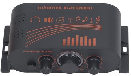 Amplificador Estéreo Compacto de Aluminio 20Wx2, Amplificador de Potencia HiFi de 2 Canales con 5.0, Control Remoto, USB, SD, Receptor FM, para el Hogar, TV, Computadora,