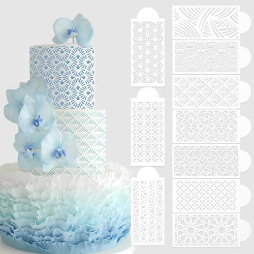 Kuchenschablonen, Kuchenvorlagen-Set, Blumenpflanzen, Hochzeit, Zuckerguss-Schablonen, unregelmäßige Geometrie, Spitzen-Kuchenformen, Kekse, Dessert, Buttercreme, Dekoration, Backzubehör, Netzdruck