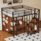Zepneiy Hochbett 140 x 200 cm, Regale und Treppe mit Stauraum, Metallbett, multifunktional, Schwarz (Matratze nicht im Lieferumfang enthalten)