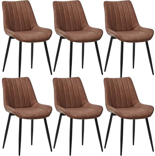 CLIPOP Esszimmerstühle 6er Set mit Metallbeinen, Küchen Stühle für Esszimmer Büro Restaurant (Kunstleder Braun, 6er Essstühle)