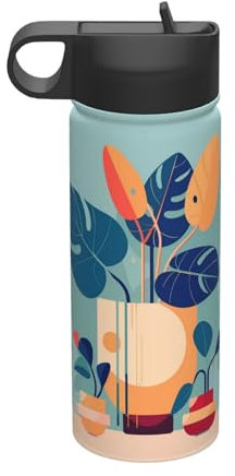 Thermo-Trinkflasche aus Bambus, für Camping, Fitness, Outdoor, Wandern, 530 ml, Blau / Orange