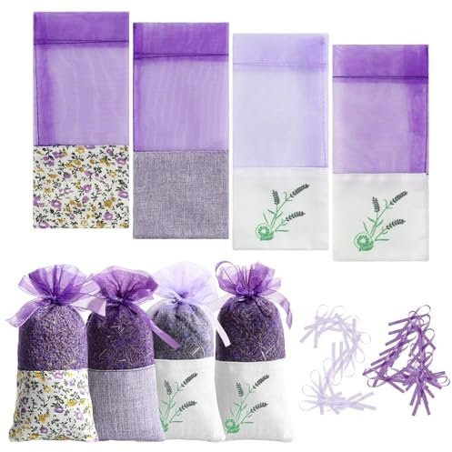 Lvjkes 24 Stück Lavendelbeutel Beutel Leere Beutel Lila Kordelzug Gaze Baumwolle für Lavendel, Gewürze und Kräuter (A)