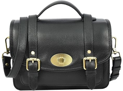 Roxy Damen-Handtasche im Vintage-Stil, echtes Leder, Crossbody-Tasche mit Schnallen, mehrere Farben, Schwarz