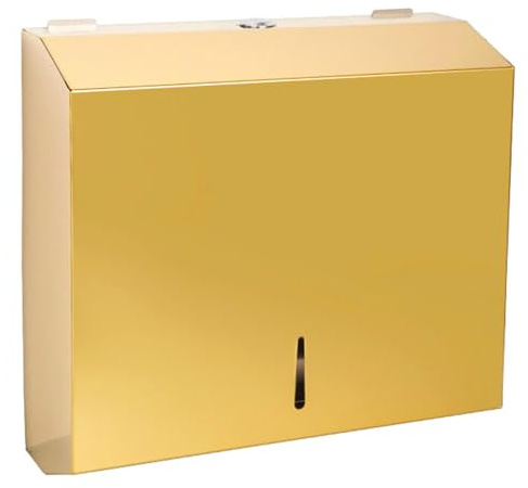 Comercial Paper Towel Dispenser Wall Mount, Brushed Gold Stainless Steel Hand Towel Dispenser with Lock, Large Capacity Trifold/C Fold Paper Towel Holder for Bathroom Kitchen Office Public Places