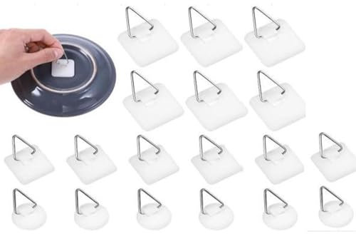 JIEHU 18 Pcs Adhesive Plate Hangers, Plate Holders for Walls, Hanging Plates on Walls for Displaying Decorative Plates and Wall Art (Round, Square)