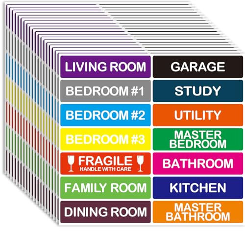 Umzugsetiketten Aufkleber Umzugskartons 280 STK Umzugsaufkleber Ablösbar Bunt Selbstklebend Klebeetiketten für Umzugskartons