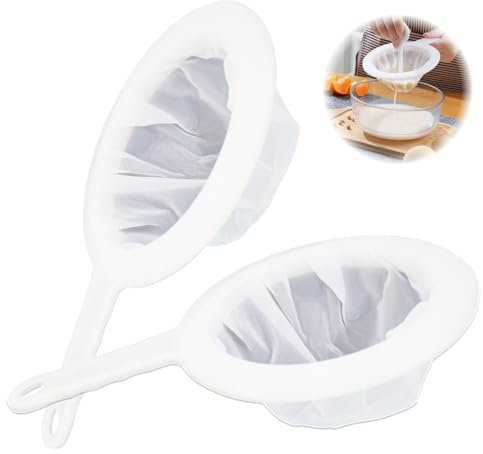2 PCS Filtro a Setaccio, 120/200 Mesh, Colini a Rete in Nylon Alimentare, Filtro per Liquidi, Vino, Caffè, Kefir, Marmellate, Colino Plastica per Cucina, Colino Fine per Succhi e Latte Vegetale