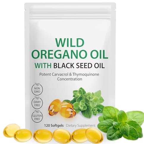 Oregano öl mit Schwarzkümmelöl, 120 Softgels - 2 in 1 6000mg Oreganoöl, 300mg Oregano Kräuterergänzung