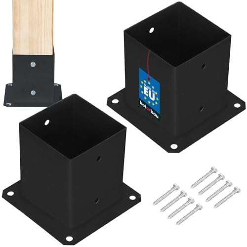 KOTARBAU® 2 pcs Fence Post Support - Post Base - Powder Coated Steel - 120x120 mm (4.72x4.72 in) - Black - Bolt Down Support - Heavy Duty - for Wooden Beams - Weather Resistant