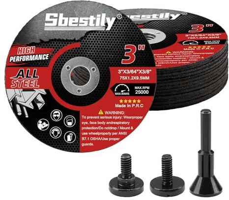 Sbestily 15Pcs 75mm Metal Cutting Discs 1/4 Mandrel Kit for Die Grinder | 3 Cut Off Wheels with 9.5mm Arbor for Angle & Die Grinder, Rotary Tool, Stainless Steel, Aluminum & Metal Fabrication.