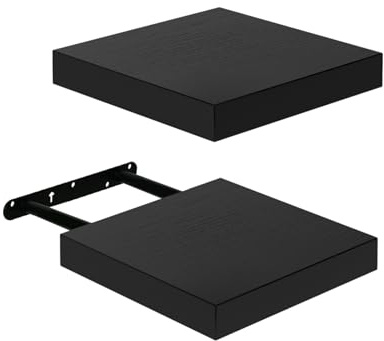 FURNITABLE Schweberegal 2er Set Kompakt 20x20cm Wandregal MDF für Bad, Küche, Flur - Schwarz
