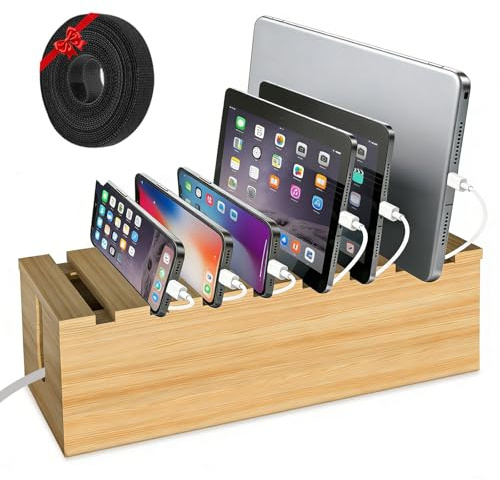 CASDUCT Holz Kabelmanagement Box - mit 3 Meter Kabelbindern | Kabelorganizer Box für Steckdosenleiste, TV-Kabel und Schreibtischkabel,Boden, Büro, Wohnzimmer, Home-Office