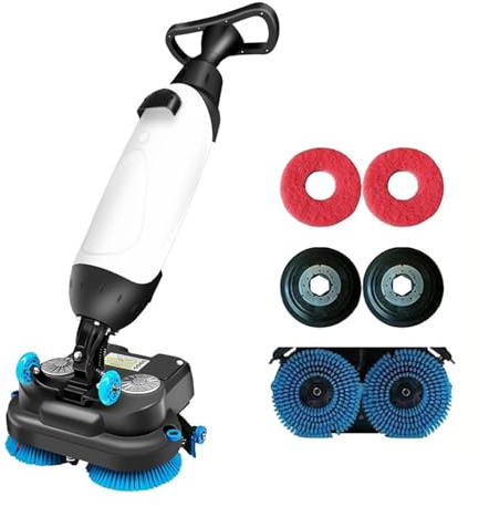 Laveuse de sols commerciale, autolaveuse portable, double brosse rotative à 360°, facile à utiliser, convient aux entrepôts, supermarchés et maisons sur différents types de sols.(White)
