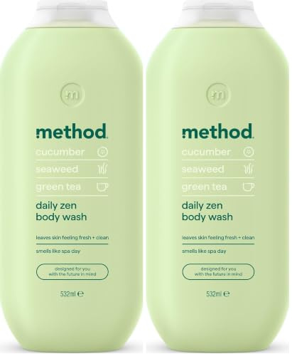 Method Body Wash, Daily Zen, Shower Gel, Vibrant Cucumber, Seaweed and Green Tea Scent, Pack of 2, 532ml
