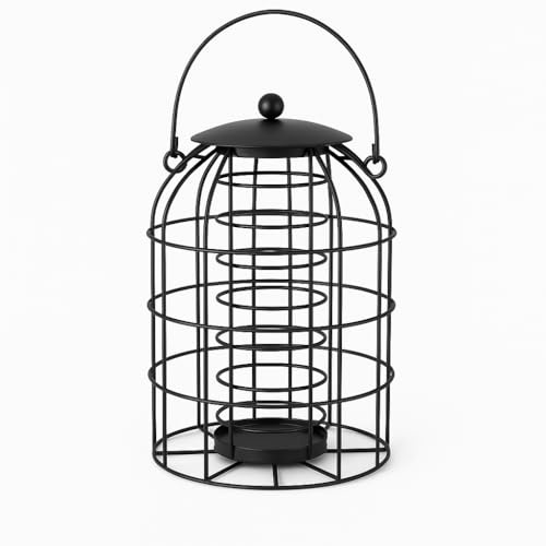 Squirrel Proof Fat Ball Bird Feeder Cage 24cm - Metal Hanging Fatball Squirrel Guard for Wild Garden Birds - Weather Resistant Suet Ball Holder for Garden Trees Hooks Feeding Stations Yards Patios UK