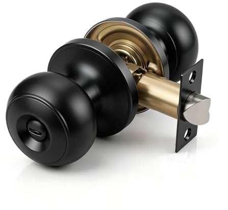 Brotima Matte Black Round Privacy Knob Set,Keyless Door Knob for Bedroom & Bathroom Internal Doors,Door Lock Set with Adjustable Latch (60mm/70mm)