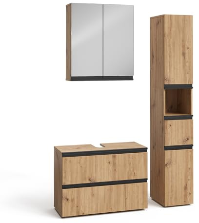 Vicco Badmöbel-Set Torren, Artisan, 80 cm | besteht aus Waschbeckenunterschrank, Spiegelschrank und Hochschrank