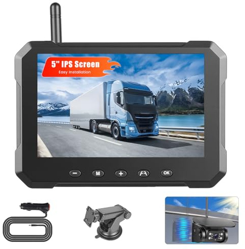 Hikity Magnétique Camera de Recul sans Fil Solaire Moniteur 5'' Écran IPS | Vision Nocturne Camera de Recul IP69 Imperméable Installation Facile Caméra de Recul pour Fourgon Camion Camping Car