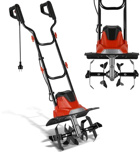Jaxguom 1050W Motoculteur à Essence, Largeur de Travail 360 mm, Profondeur de Travail 220 mm, sans Roues, Griffe de Jardin à 16 Lames, Rouleau à Gazon Rouge et Noir, pour Potager, Jardin.