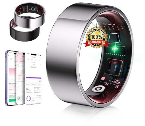 IUHFSIFS Smart Ring 8.Generation【Militärgeprüftes Titan-Design & IP68】 Sportspezifisch Smartring für Damen Herren Schlafen,für Android IOS,（Silber, Größe 9）
