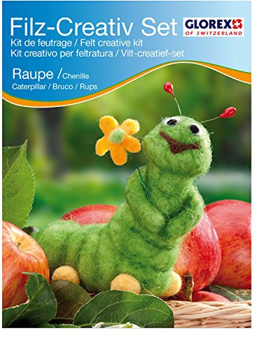 Glorex 6 2905 914 - Kreatives Filz Bastelset Raupe, Filzset mit Trockenfilzwolle, fertige Figur ist ca. 10 x 12 cm groß