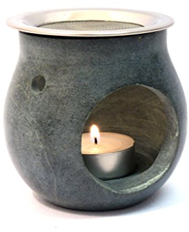 Fumaga – Räucherstövchen „Amber“ Ø 7,0 cm, H: 8,5 cm aus Speckstein und Räucherbürste - wählen Sie selbst