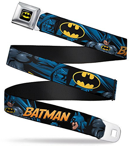 Buckle-Down Gürtel Full Color Yellow Seatbelt Belt-Batman Action Poses/Bat Signal Black Webbing Grtel, Mehrfarbig, 4 cm Breit-61/97 cm Länge