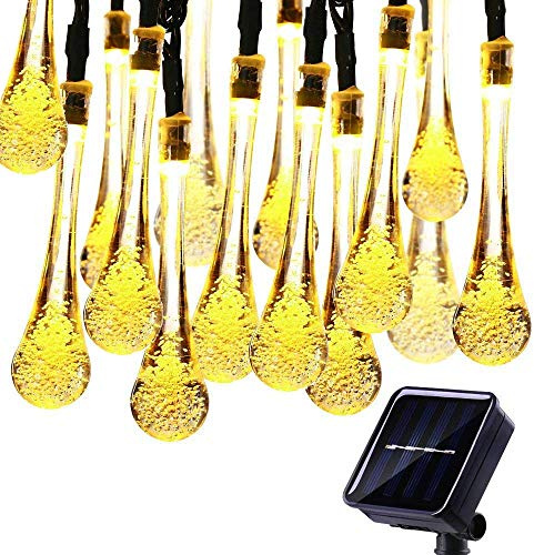 KEEDA Wassertropfen Solarbeleuchtung, 4,8 Meter 20er LED Solar Garten Lichterkette, Solar Außenbeleuchtung, Solarbetrieben Lichterkette für Außen Garten Party Weihnachtsdekoration (Warmweiß)