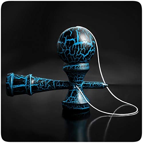 Kendama Japanisches Geschicklichkeitsspiel schwarz/Blauer Kugel Holz-Kugelfangspiel Marke PRECORN
