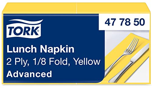 Tork 477850 gelbe Lunchservietten 1/8 gefaltet / 2-lagige, vorgefaltete Papierservietten für Snacks & kleine Gerichte / Advanced Qualität / 10 x 200 (2000) Servietten / 32,6 x 33 cm (B x L)
