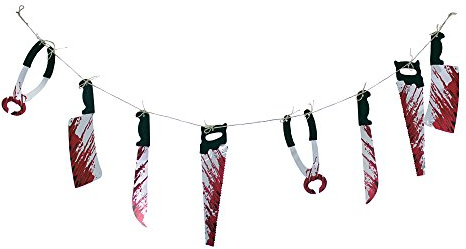 Zoelibat Halloween Girlande mit blutiger Säge, Machete und Zange - 180 cm - Gruselige Dekoration für Ihre Halloween, Day of Dead oder Mottoparty