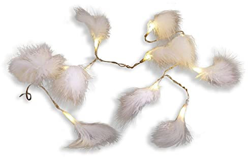 Loberon Lichterkette 2er Set Forres, mit Hellen Federn, warmweiße LEDs, Weihnachtsbeleuchtung, Weihnachtsdekoration, Weihnachten, Kunststoff, Truthahnfedern, weiß