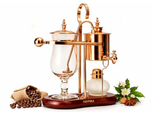 Nispira Vintage Belgian Belgium Luxury Royal Family Balance Syphon Siphon Coffee Maker Copper Color, 1 set