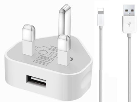 TheMax® USB 2.0 Data Sync Charging Cable 1 meter + 1000mAh USB Charger Plug Compatible with iiPhones 6/7/8/X/XS/XS Max/11/12/12 Pro max/13/13 mini/14/14 plus (1 Meter, Whites 2 in1)