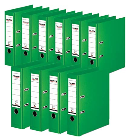 Original Falken 10er Pack Chromocolor Premium-Ordner. Made in Germany. Kunststoffbezug außen und innen 8 cm breit DIN A4 Pastell-Farbe hellgrün Ringordner Aktenordner Briefordner Büroordner