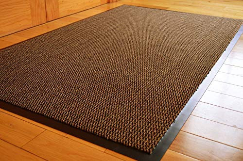 Heavy Duty Barrier Mat Indoor & Outdoor Kitchen Hallway Door Mat Rug Machine Washable Back Door Entrance Non Slip Traps Dirt PVC Rubber Barrier Mat (Brown, 60x90cm)
