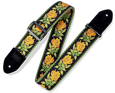 Levy's Leathers Cotton Floral Series Gitarrengurt aus Baumwolle | Breite 5 cm | Blumenmuster Gelb Schwarz | (MC8JQ-004)