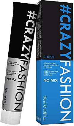 Crazy Fashion, Tinte Semipermanente, Sin Amoniaco, Resorcinol ni PPD, Tinte Semipermanente en Crema, Duración de 6 a 8 Lavados, Celeste, 100 ml