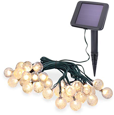 Esotec Solar Lichterkette Bubble Balls, 6m, 30 LEDs, warmweiß, Zuleitung 2m, Akku, Solarmodul, Erdspieß, Luftblasen, Kugelleuchten, Partylichterkette, Hochzeitsdeko, aussen, winterfest 102176