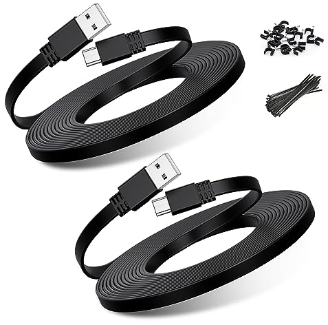 Basesailor Cable Alimentacion Micro USB 9M 2-pack,Cable Carga Alargador Micro USB Plano,Largo Cargador Para Neos Smartcam,Yi/Nest Cam,Cámara Blink Outdoor 3ª Generación XT XT2,Arlo Q,Controlador Xbox