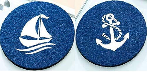 GILDE - 42246 - Untersetzer, rund, Filz, 2er Set mit maritimen Motiven, Durchmesser 10cm, blau, Bedruckt
