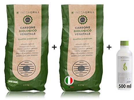 Carbonella per Barbecue Faggio e Leccio 2 x 2,5Kg = 5KG più 1 flacone 500ml BioEtanolo in Gel - Perfetto per Barbecue da Tavolo Senza Fumo - Adatto a Tutti i Barbecue - Made in Italy