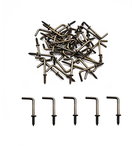 IDEALSV - Ganci a vite in ottone antico 5/8 L, in bronzo a 7 forme ad angolo retto (confezione da 100)