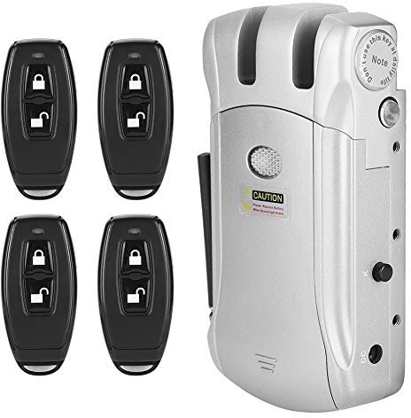 Kits de cerradura de puerta inteligente, cerrojo de puerta invisible sin llave con control remoto inalámbrico, cerradura de seguridad antirrobo inteligente electrónica con 4 controles remotos para el