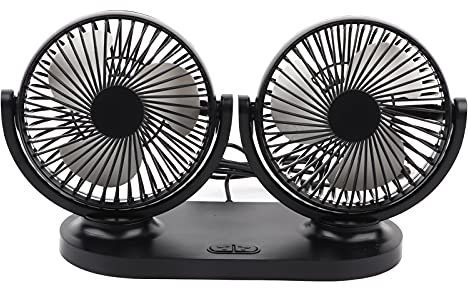EVGATSAUTO Dual Head Car Fan, USB Dual Head Car Fan Portable Air Conditioner Auto Cooler Ventilation 12V Cigarette Lighter (Black)