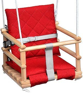 Skyline Balancoire Enfant Exterieur Jardin en Bois Accessoire Interieur Tissu Siege Fait Main Balançoire pour Bébé Interieur Corde 3 in 1 Naturel/Bleu Marine